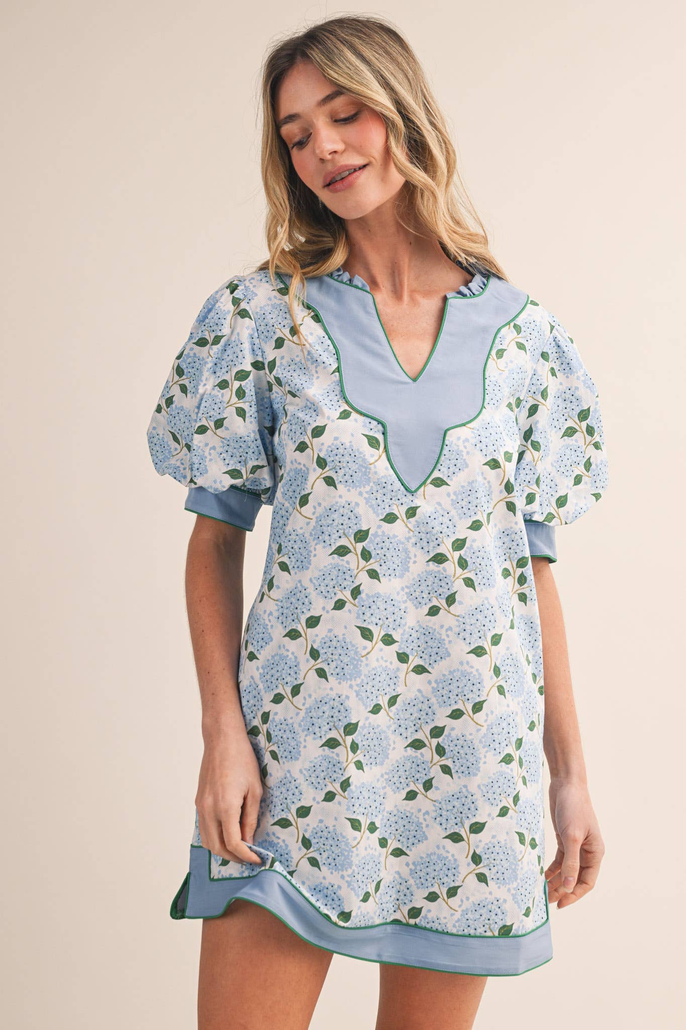 FLORAL PRINT PUFF SLEEVE A-LINE MINI DRESS MDR4855