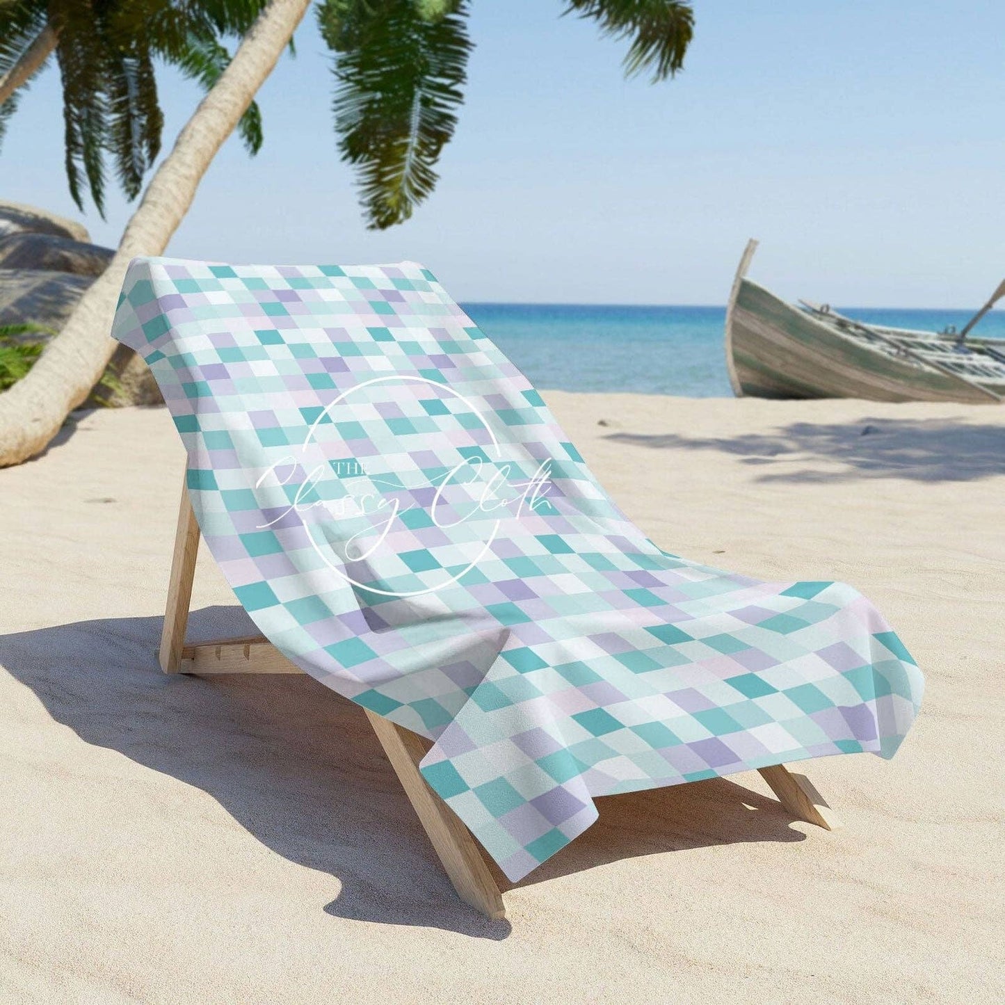 Beach Towel- Aqua Checkered RTS
