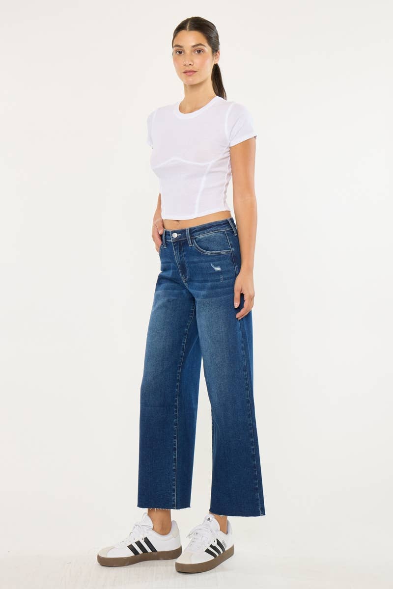 OPEN PACK CRATER HIGH RISE CROP WIDE LEG JEANS-KC20108D