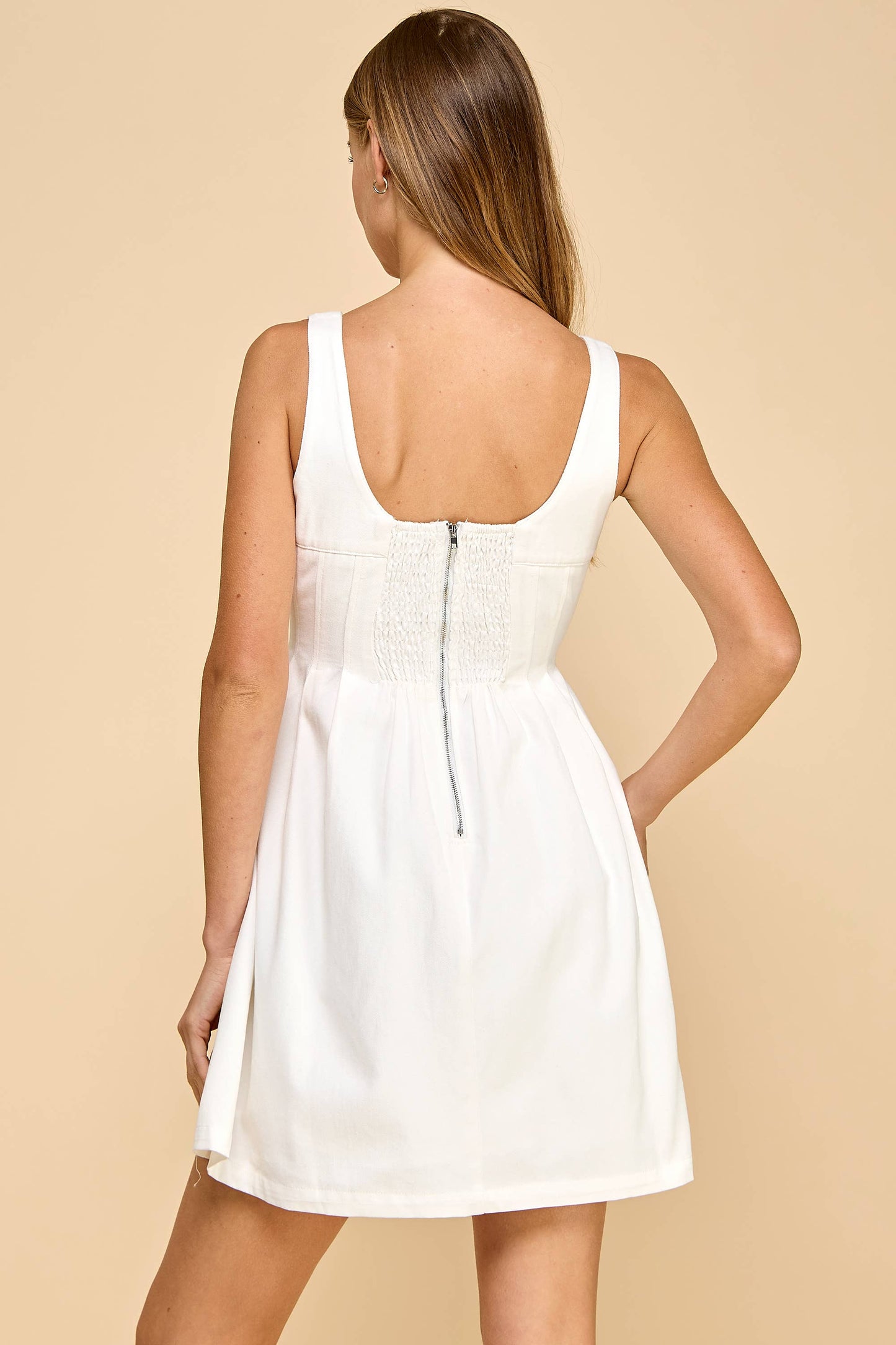 CD05719-Fit and Flare Pleated Detail Sleeveless Dress