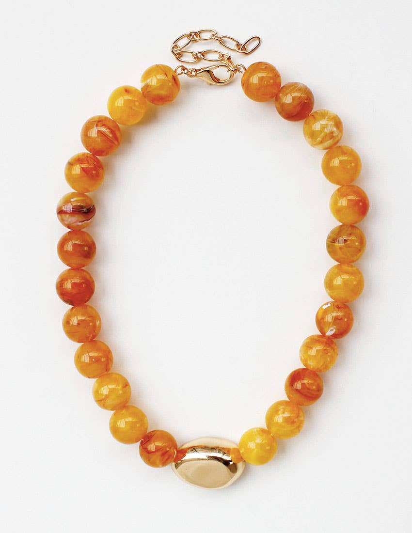 N25431 Gold Eye Accent Beaded Statement Necklace