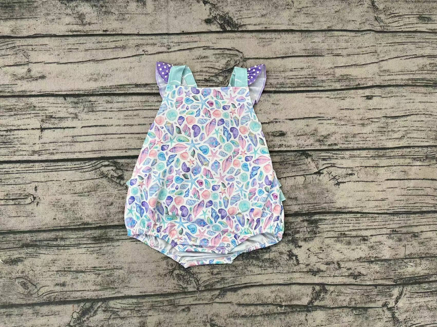 Baby Infant Girls Summer Sea Shell Ruffle Rompers
