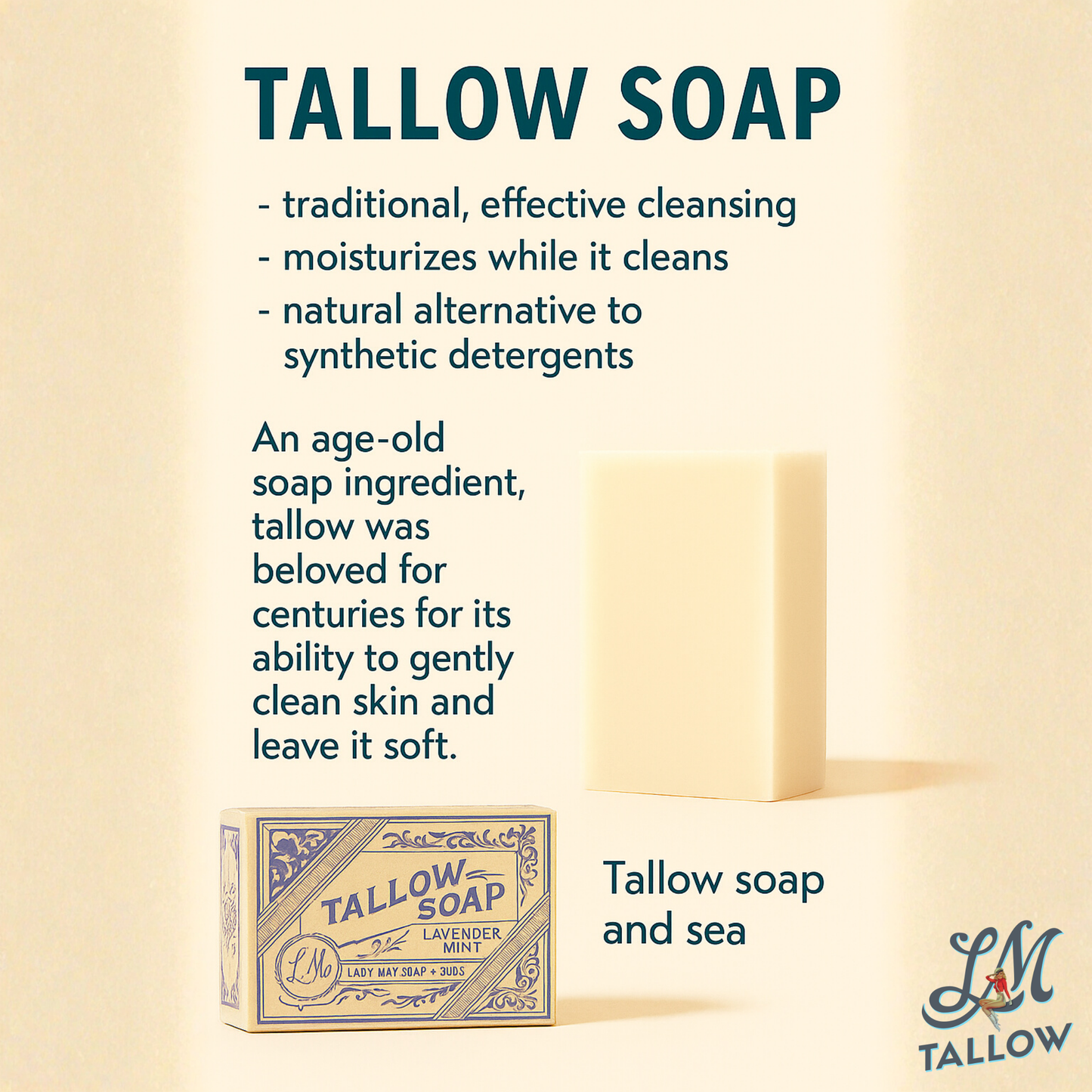 All-Natural Tallow Soap - Lavender Mint & Unscented Bar Soap with Grass-Fed Beef Tallow