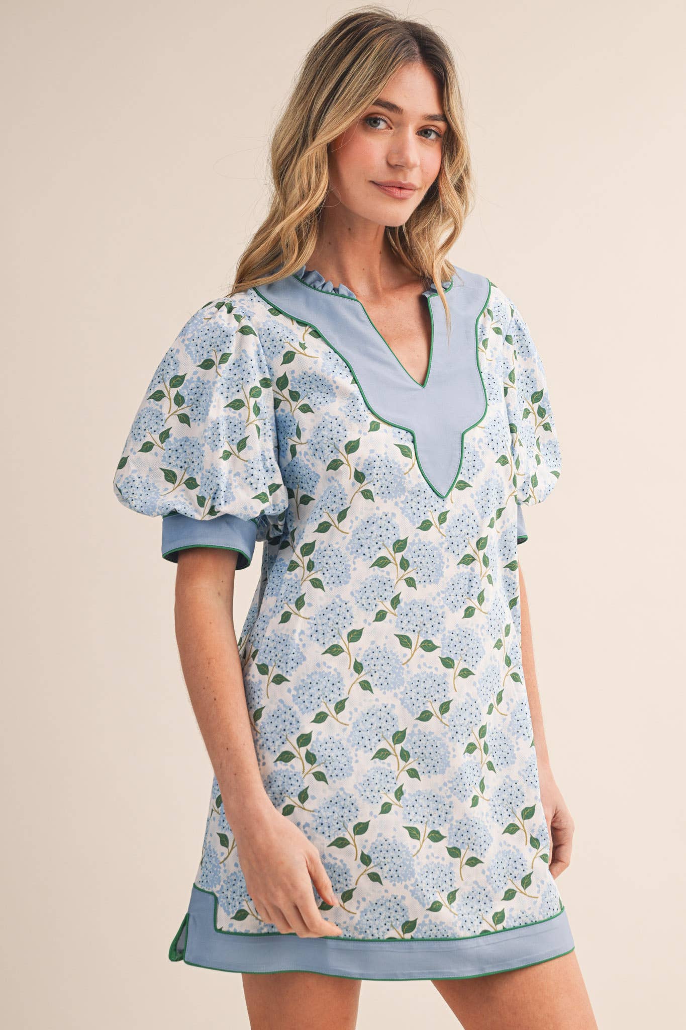 FLORAL PRINT PUFF SLEEVE A-LINE MINI DRESS MDR4855