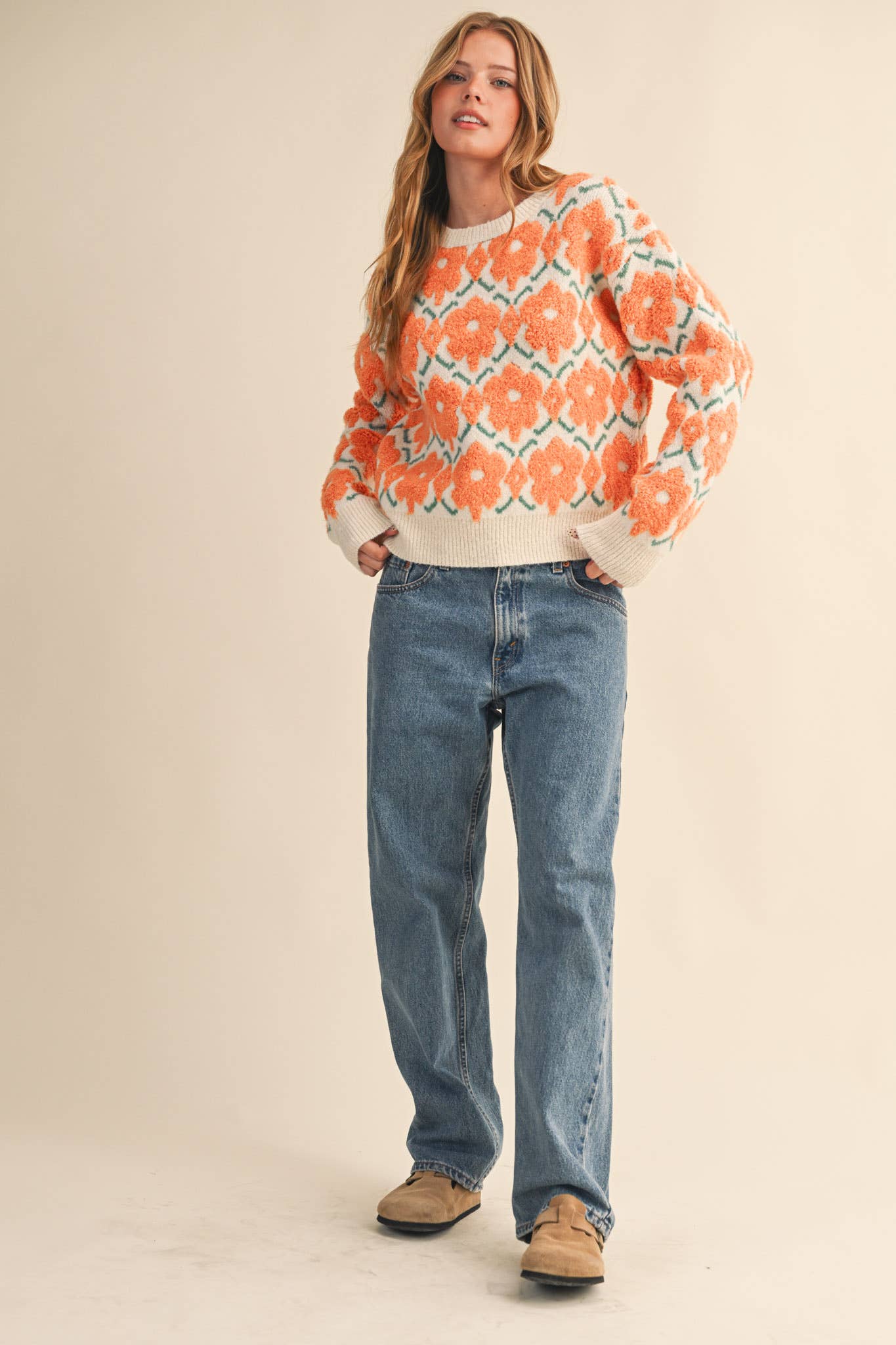 FUZZY TEXTURE FLORAL SWEATER MSW11198