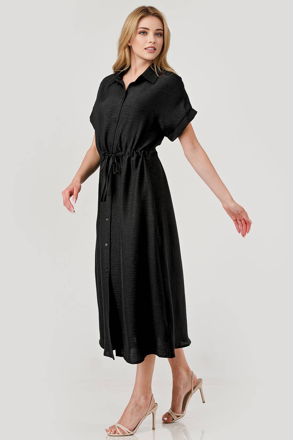 Sofia Drawstring Midi Game Day Dress Black Mbd 9751