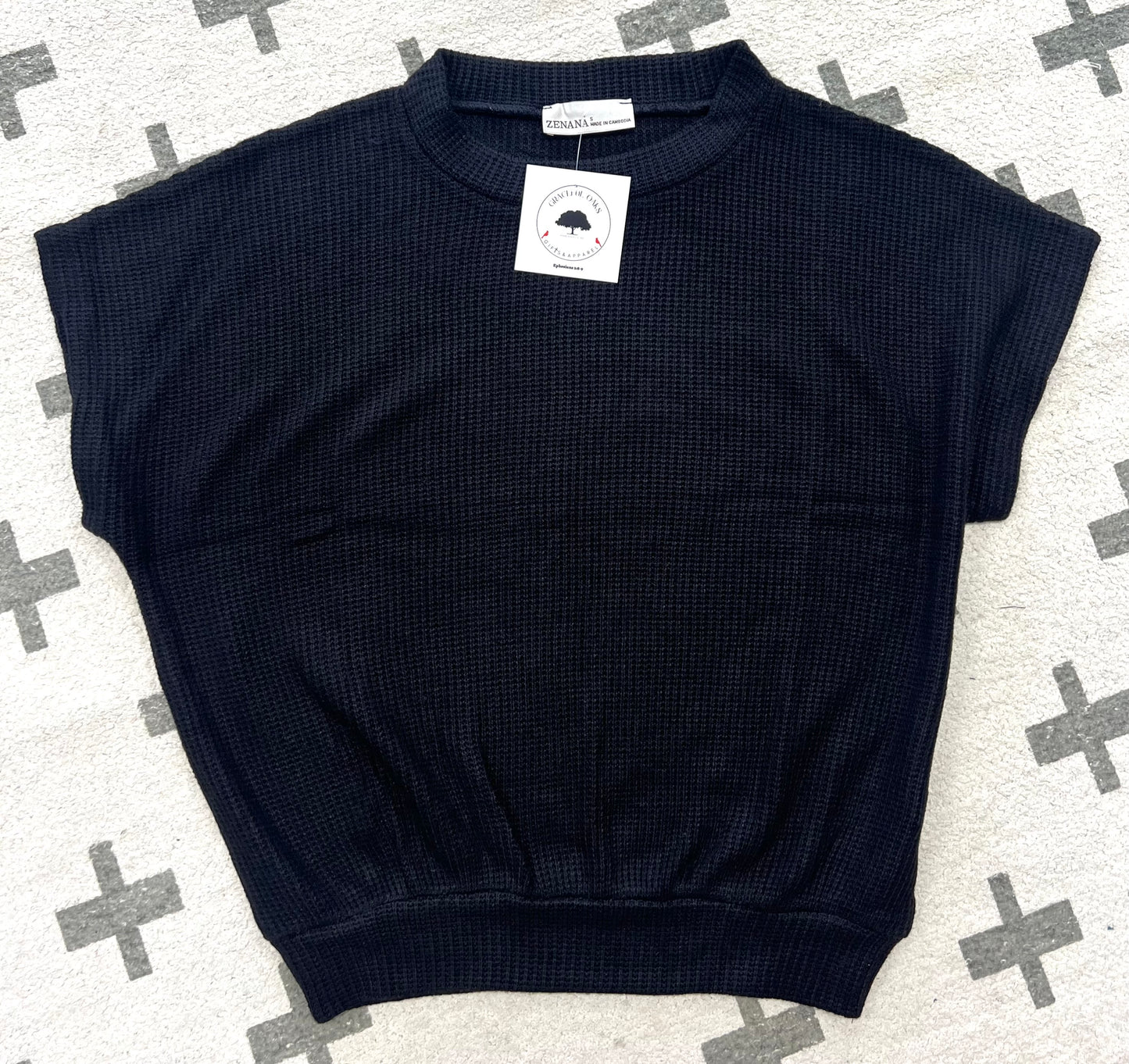 ROUND NECK BANDED BOTTON SHORT SLEEVE SWEATER