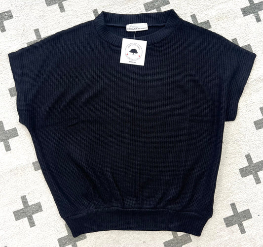 ROUND NECK BANDED BOTTON SHORT SLEEVE SWEATER