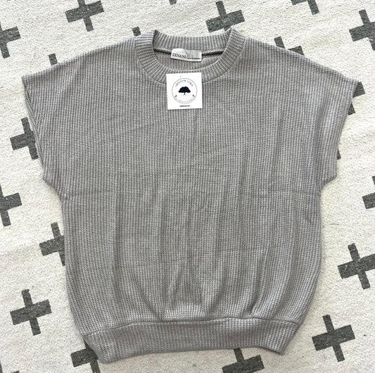ROUND NECK BANDED BOTTON SHORT SLEEVE SWEATER