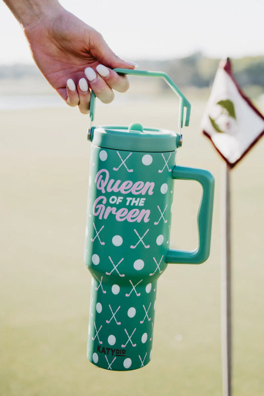 QUEEN OF THE GREEN GOLF 38 OZ TUMBLER WITH LID HANDLE