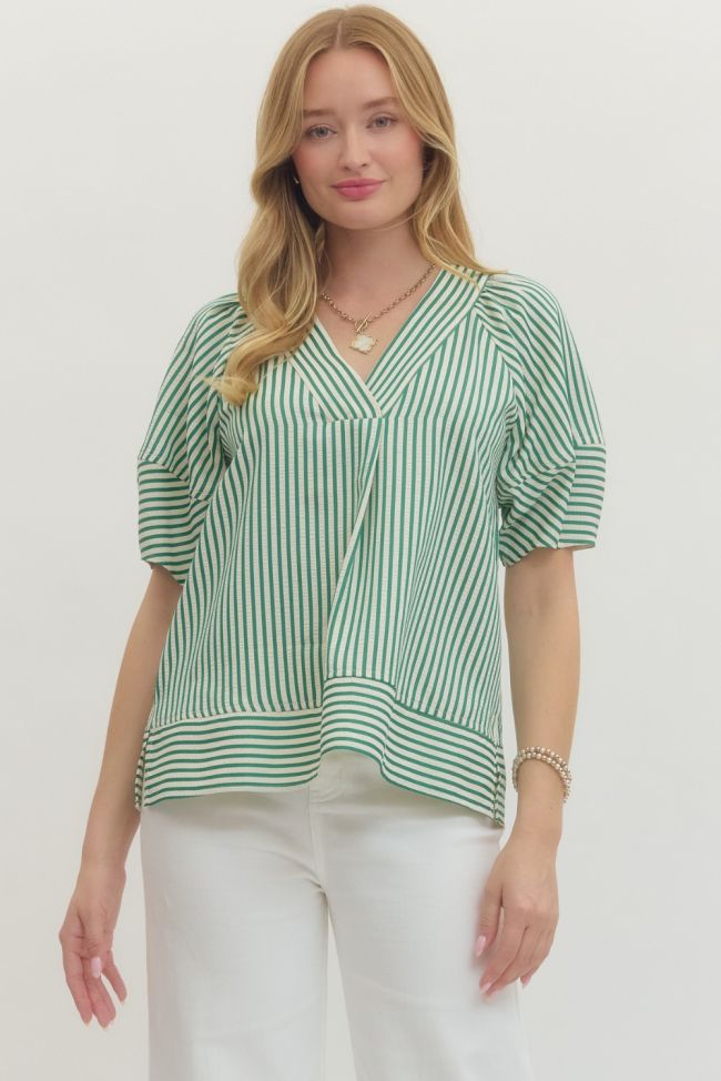 Entro Green & White Stripe Top