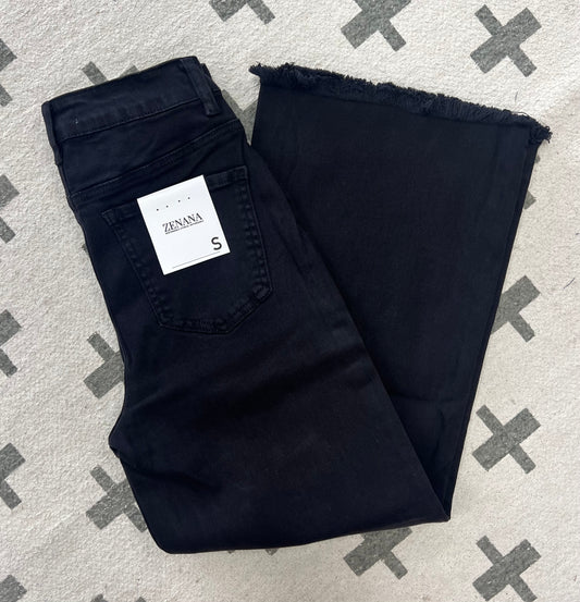 ACID WASHED HIGH WAIST FRAYED HEM STRAIGHT PANTS