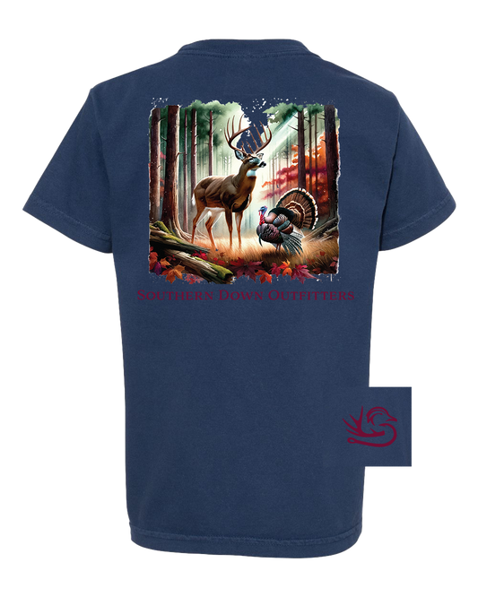 Deer & Turkey in Woods Youth Tee
