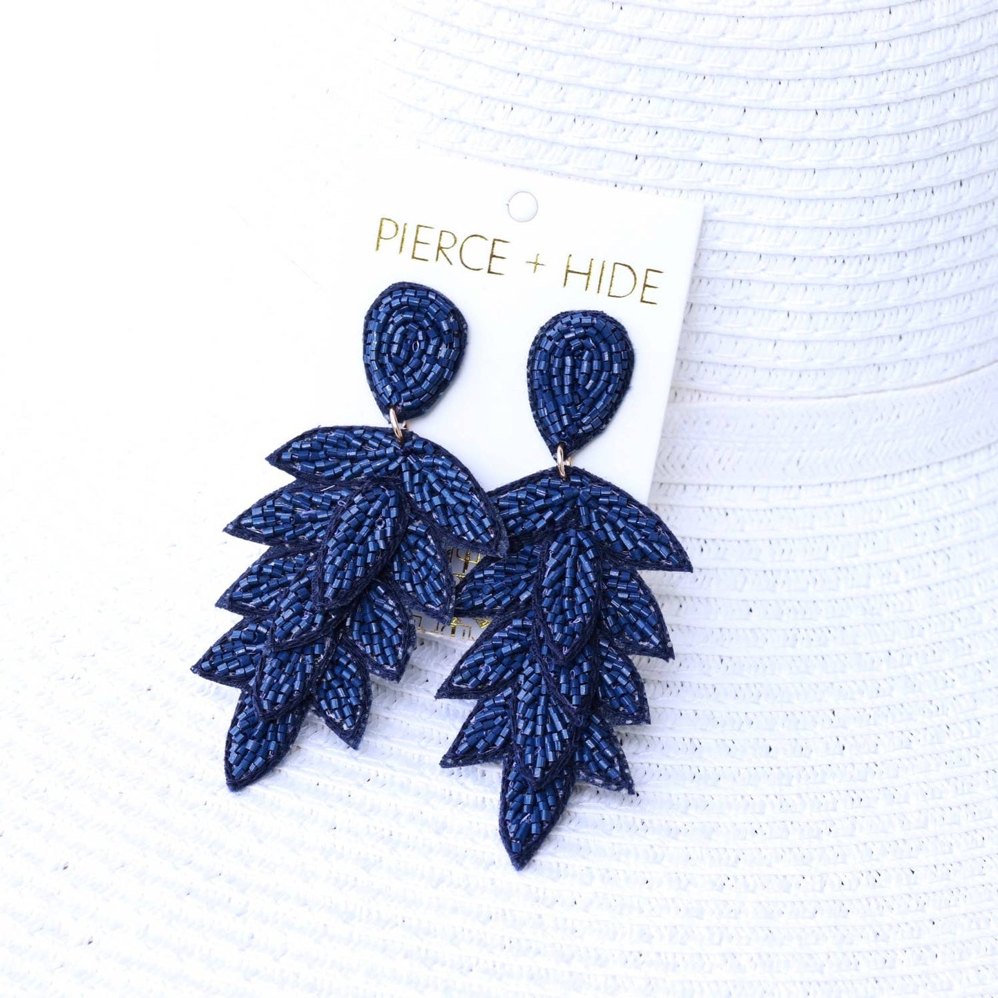 Custom Navy Tiered Leaf Earrings | Leaf Drop