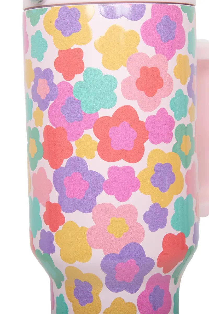 Groovy Multicolored Flowers Tumbler with Straw