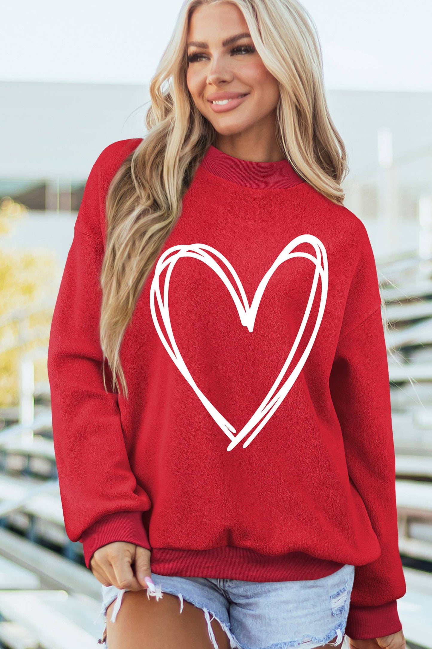 Reversible Valentine Drop Shoulder Mock Neck Sweatshirt