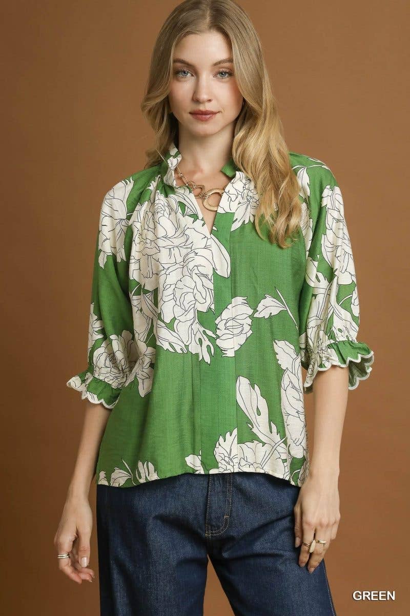 Peony Print High Neck Top