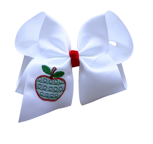 Green Apple Sketch Embroidered Bow🍏