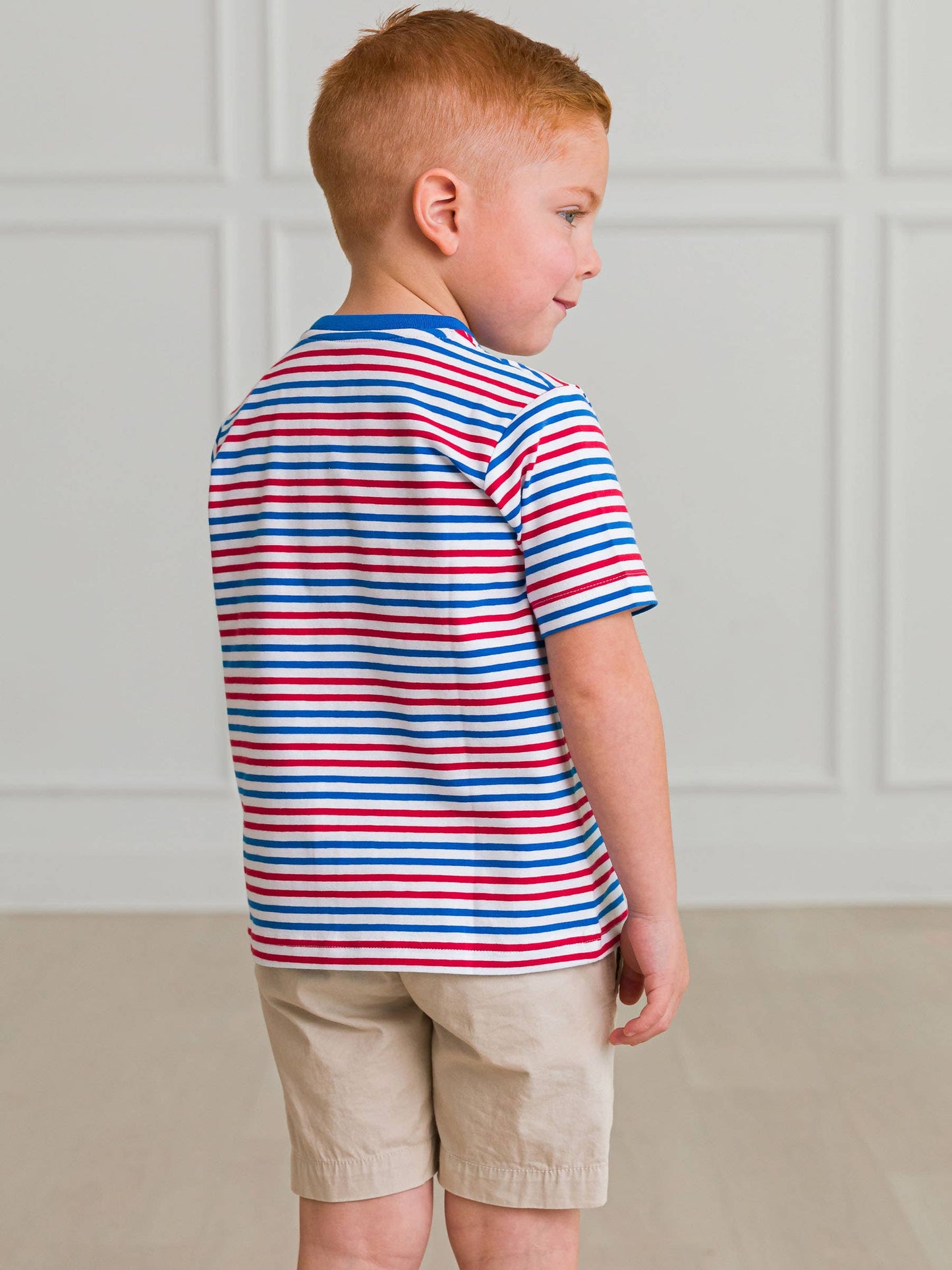 Boys Red White & Blue Stripe Short Sleeve Henley
