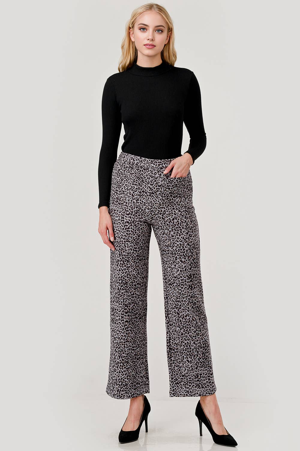 Mbp1004 Suede Feel Pull on Front Pocket Stretch Pant Leopard