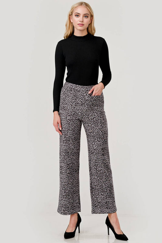 Mbp1004 Suede Feel Pull on Front Pocket Stretch Pant Leopard