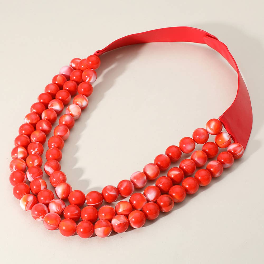 Chunky Bead Triple Layered Faux Leather Magnetic Necklace