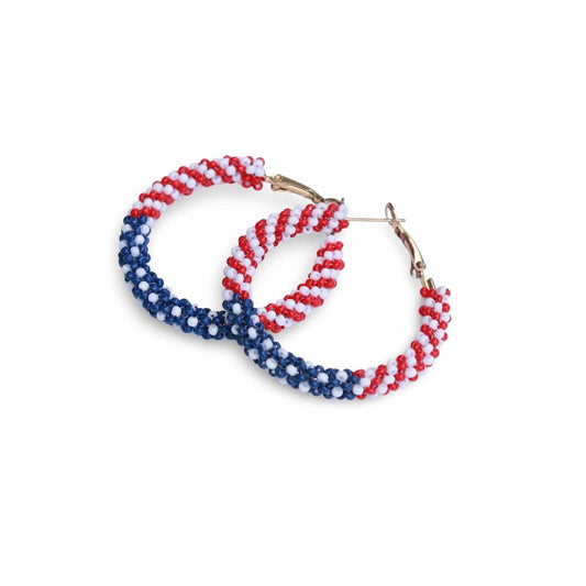 Custom Patriotic Beaded Hoop Earring| 4th of July Earrings