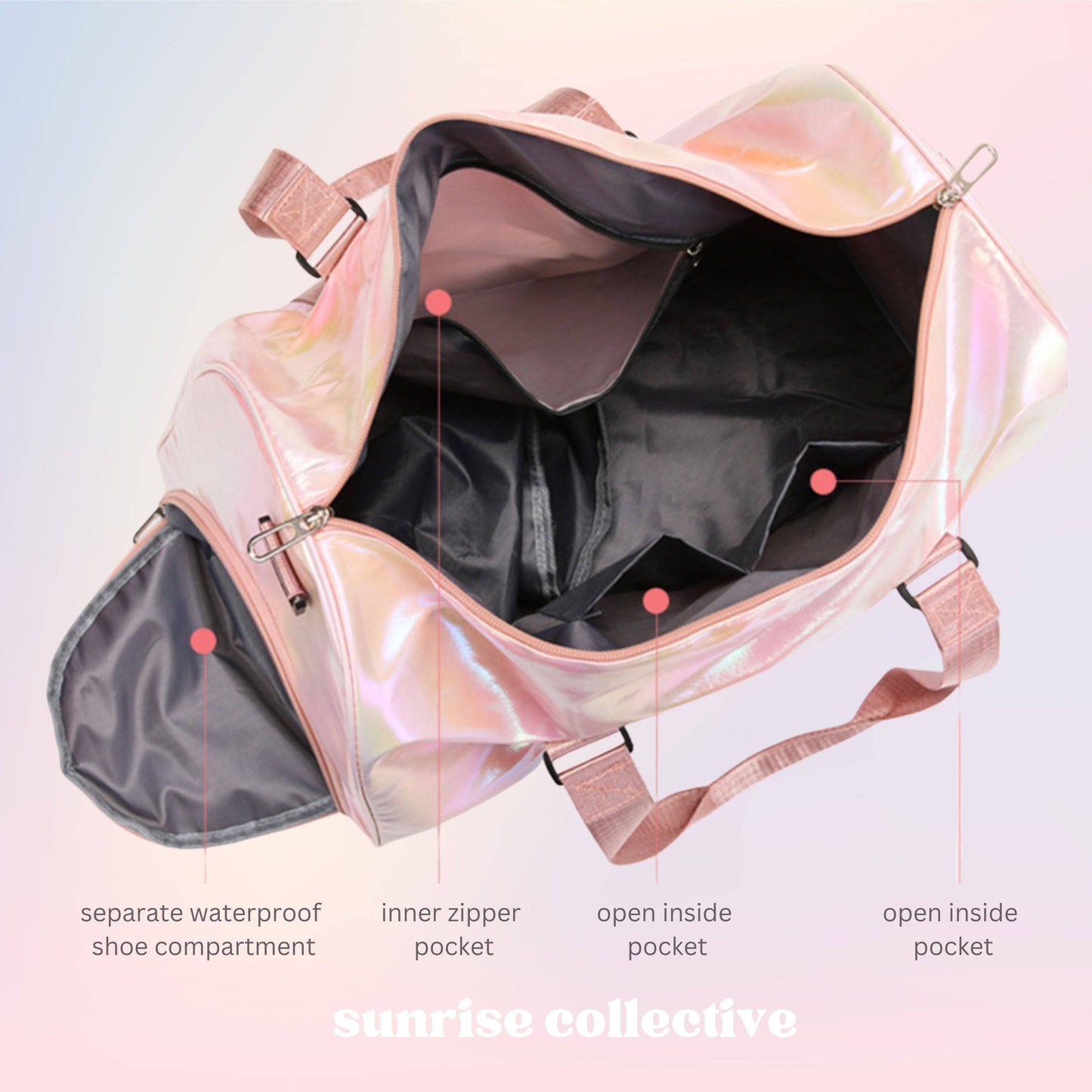 Irridescent Water Resistant Gym Bag with Shoe Compartment