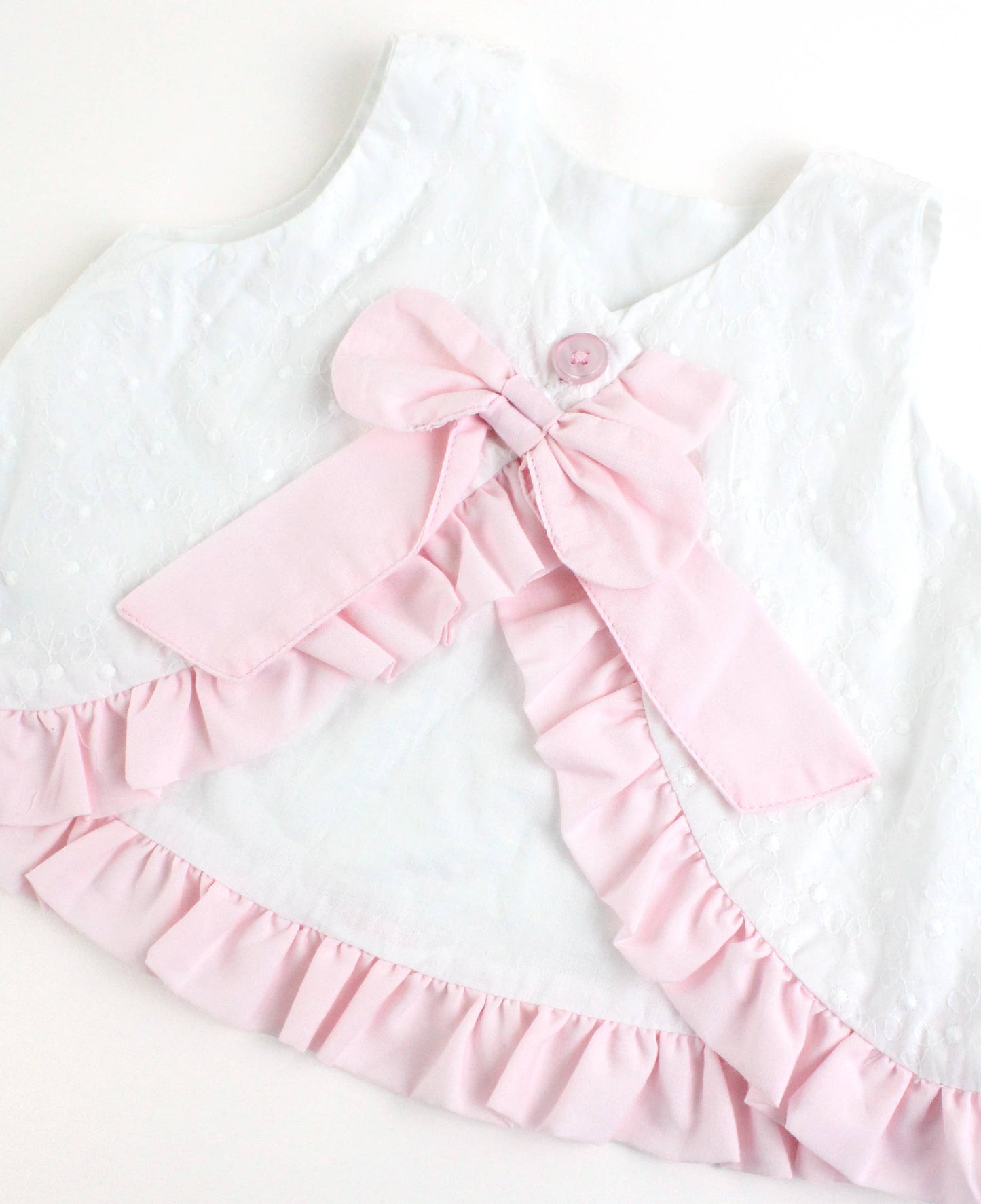 Baby Girls White and Pink Swiss Dot Swing Top & Bloomer Set
