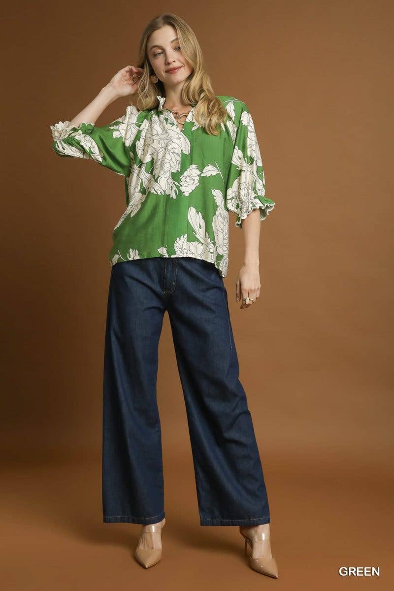 Peony Print High Neck Top