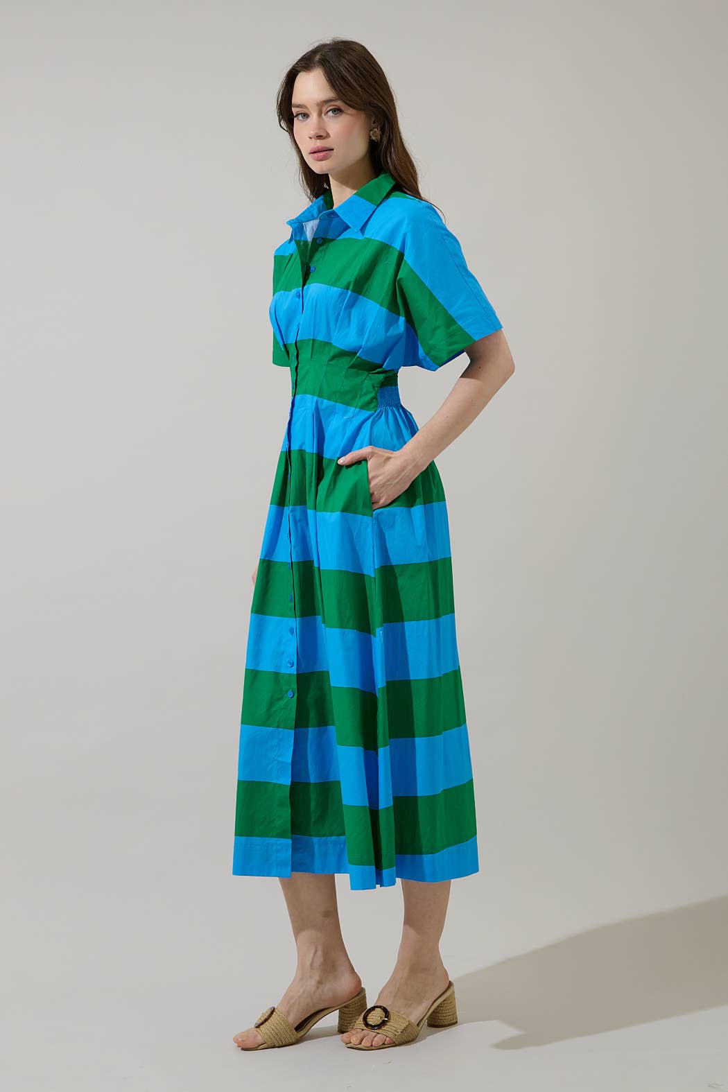 Valdy Striped Wilderra Pleated Midi Dress