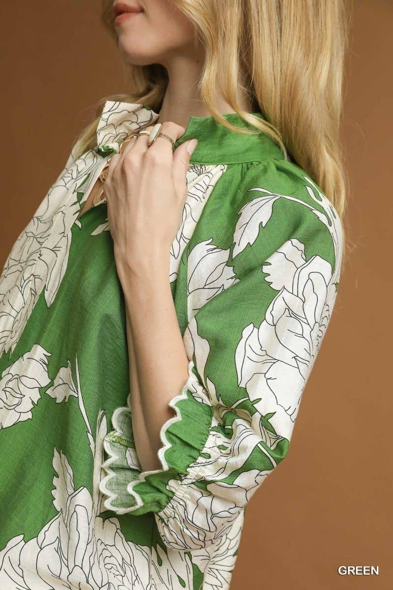 Peony Print High Neck Top