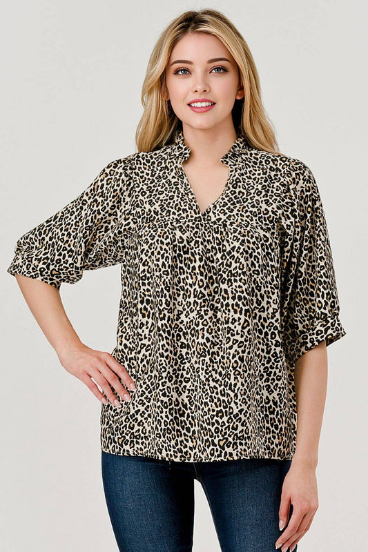MBT 9921 Devon Half Sleeve Leopard Print Loose Fit Top