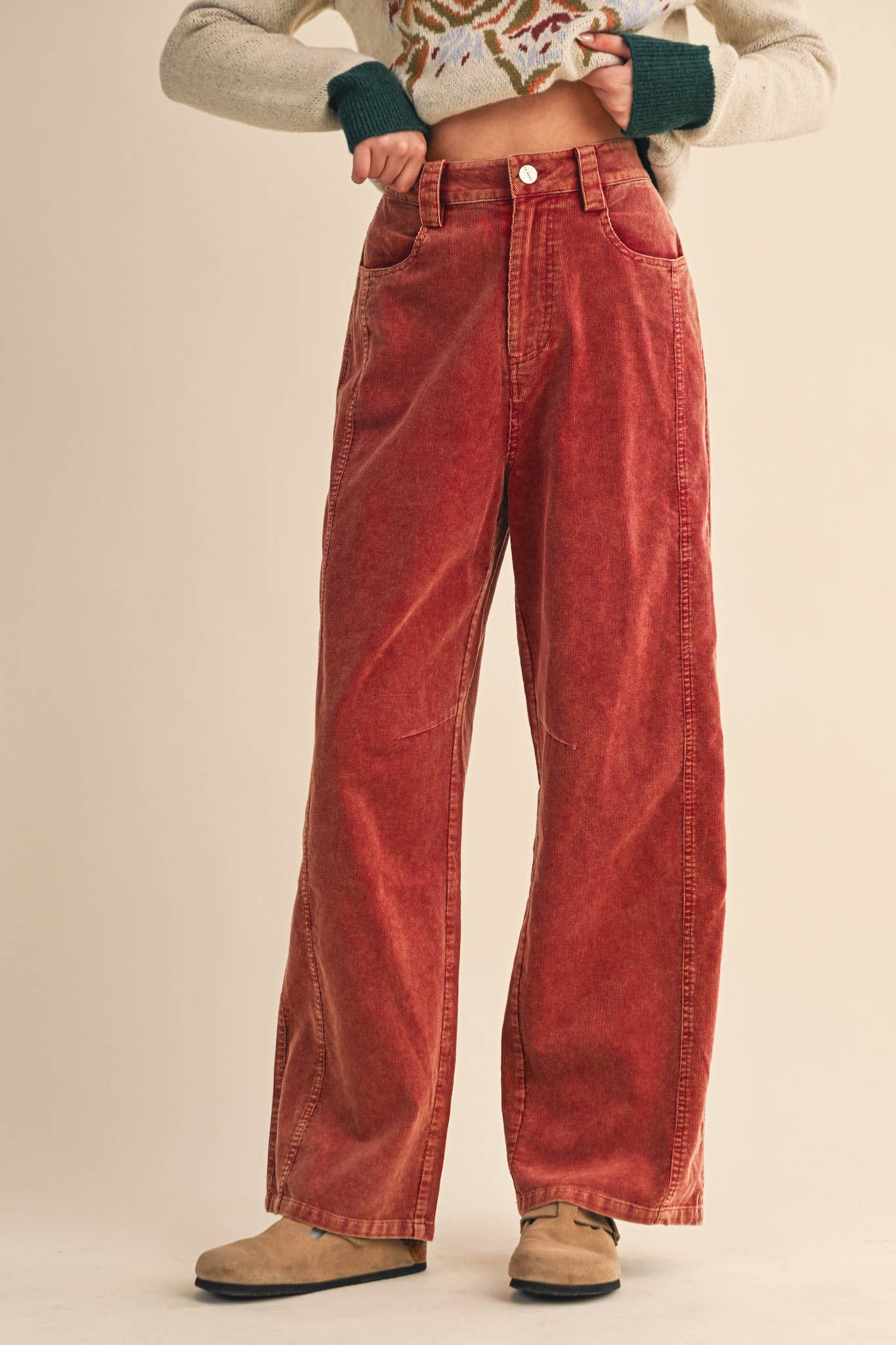 CORDUROY HIGH WAIST WIDE LEG PANTS MP4263