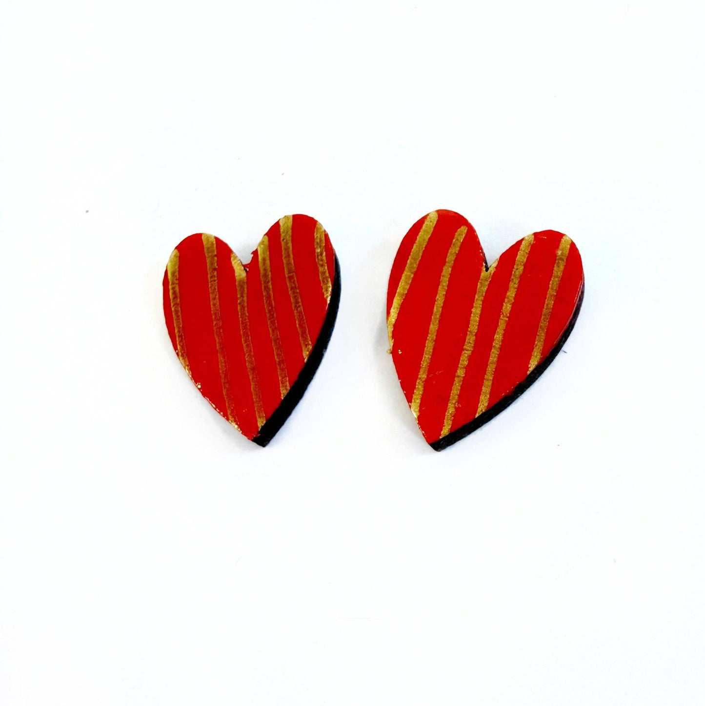 Red and Gold Striped Heart Small Stud Earring - Valentine's Day