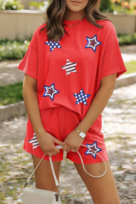 LDC USA Flag Star Graphic T Shirt and Shorts Set