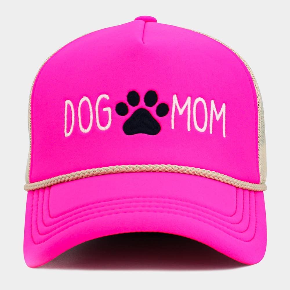 DOG MOM Message Paw Embroidered Mesh Back Trucker Hat