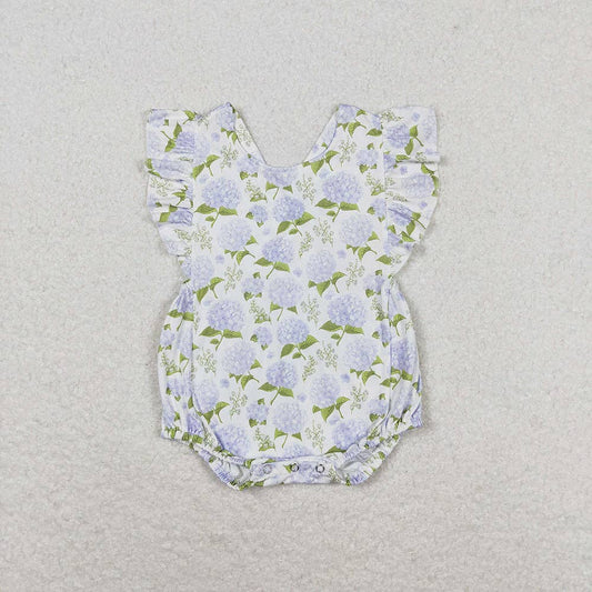 Baby Infant Girls Blue Flowers Ruffle Rompers