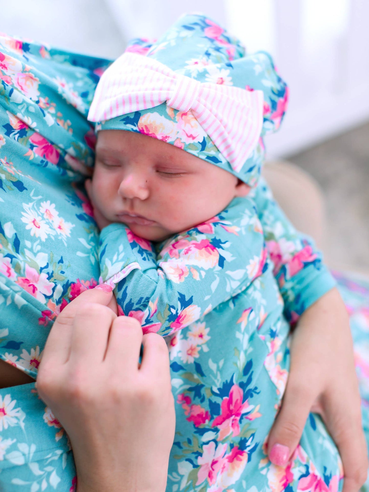 Baby Girls Fancy Me Floral Bamboo Viscose Ruffle Knotted Sleep Gown & Hat Set