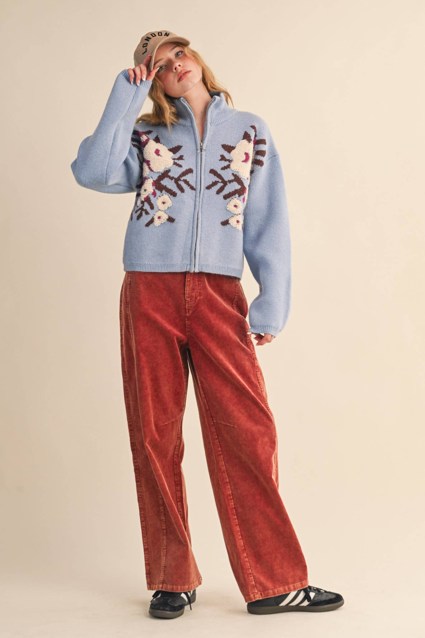 CORDUROY HIGH WAIST WIDE LEG PANTS MP4263