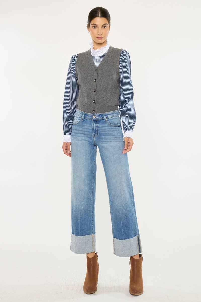 MID RISE CROP WIDE LEG JEANS-KC9450M