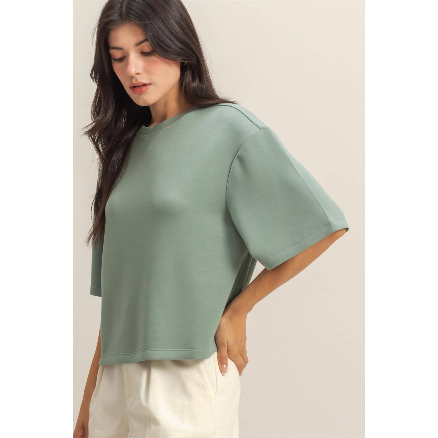 Double Knit Drop Shoulder Everyday Basic Top