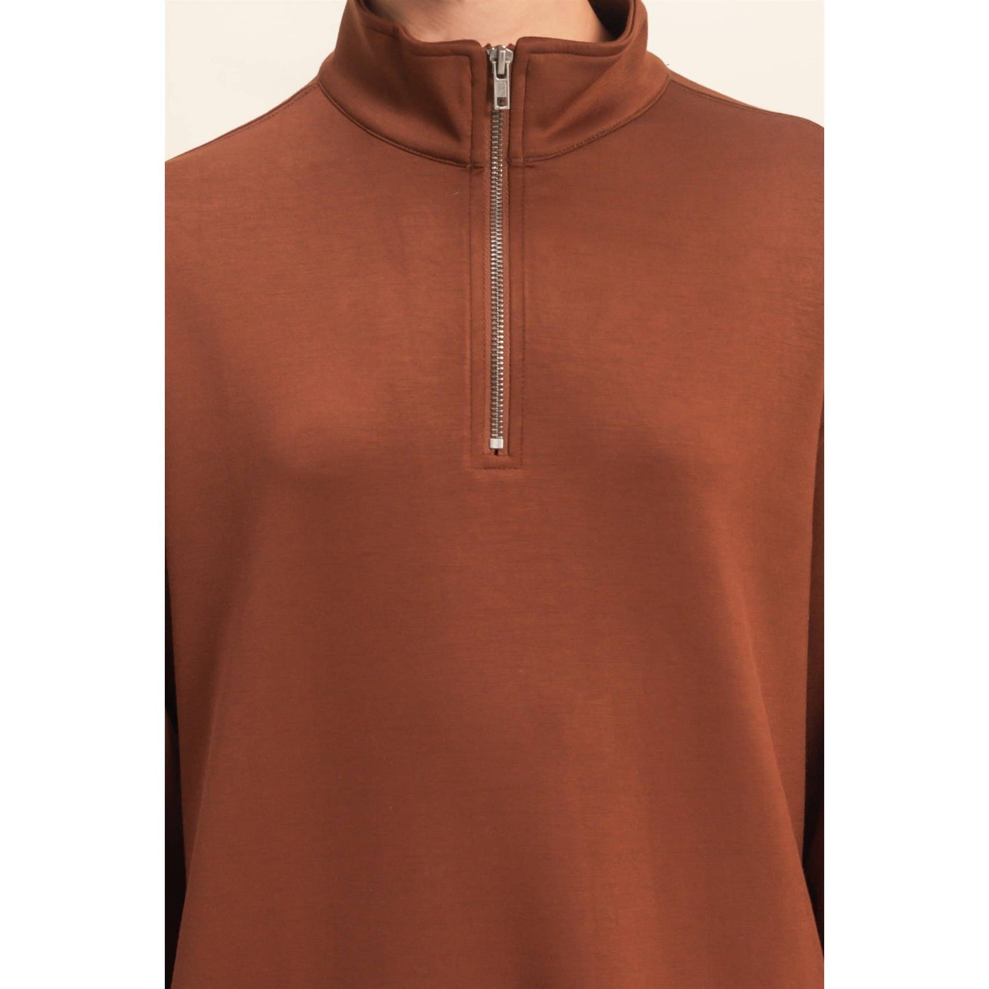 Double Knit Half Zip Up Long Sleeve Mini Dress