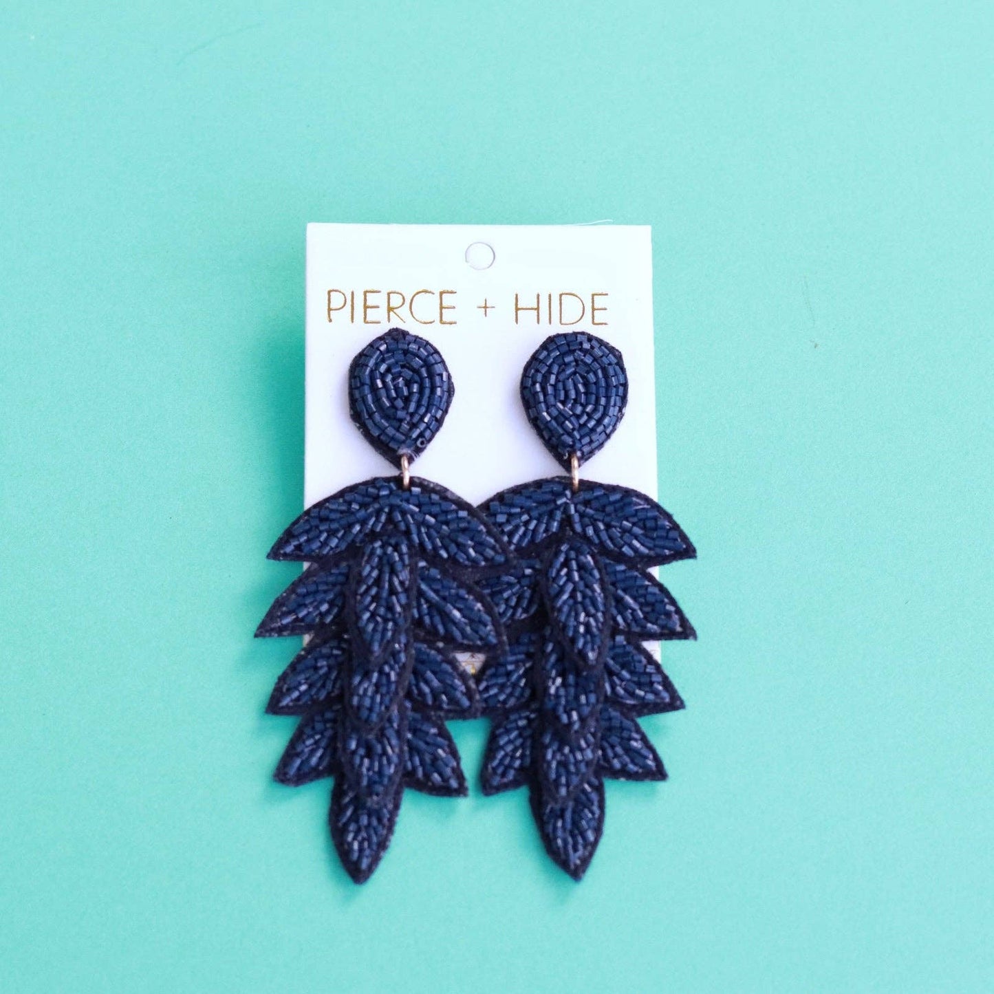 Custom Navy Tiered Leaf Earrings | Leaf Drop