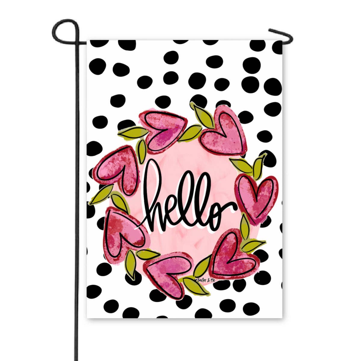 Hello Heart Vine Wreath White Garden Flag