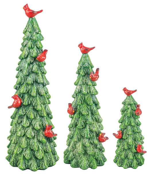SNOWY CARDINAL TREE TABLETOP SET OF 3