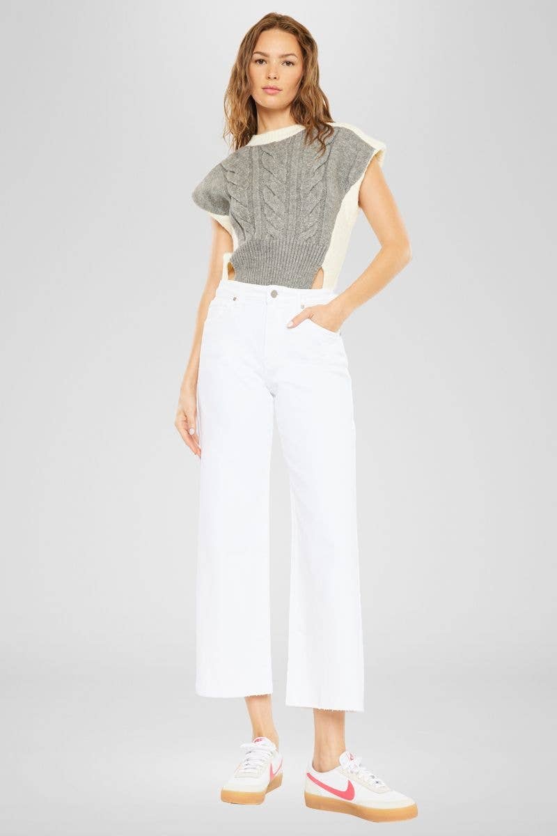 OPEN PACK HIGH RISE CROP WIDE LEG JEANS-KC7457WT