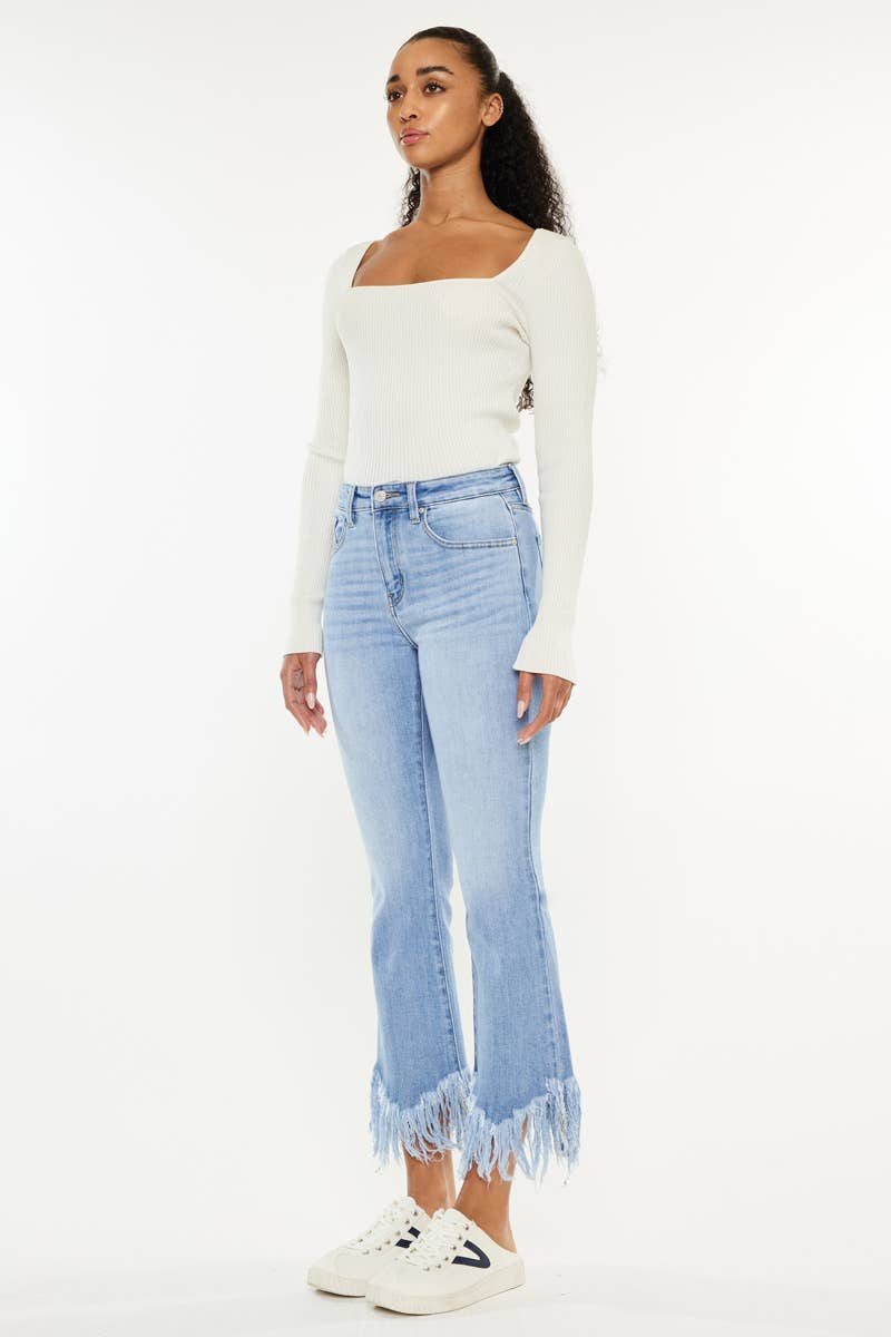 HIGH RISE CROP BOOTCUT DENIM PANTS-KC9354M
