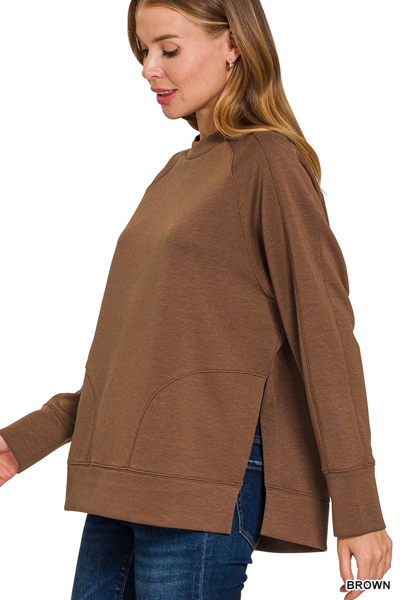 Scuba Round Neck Pullover With Side Slits