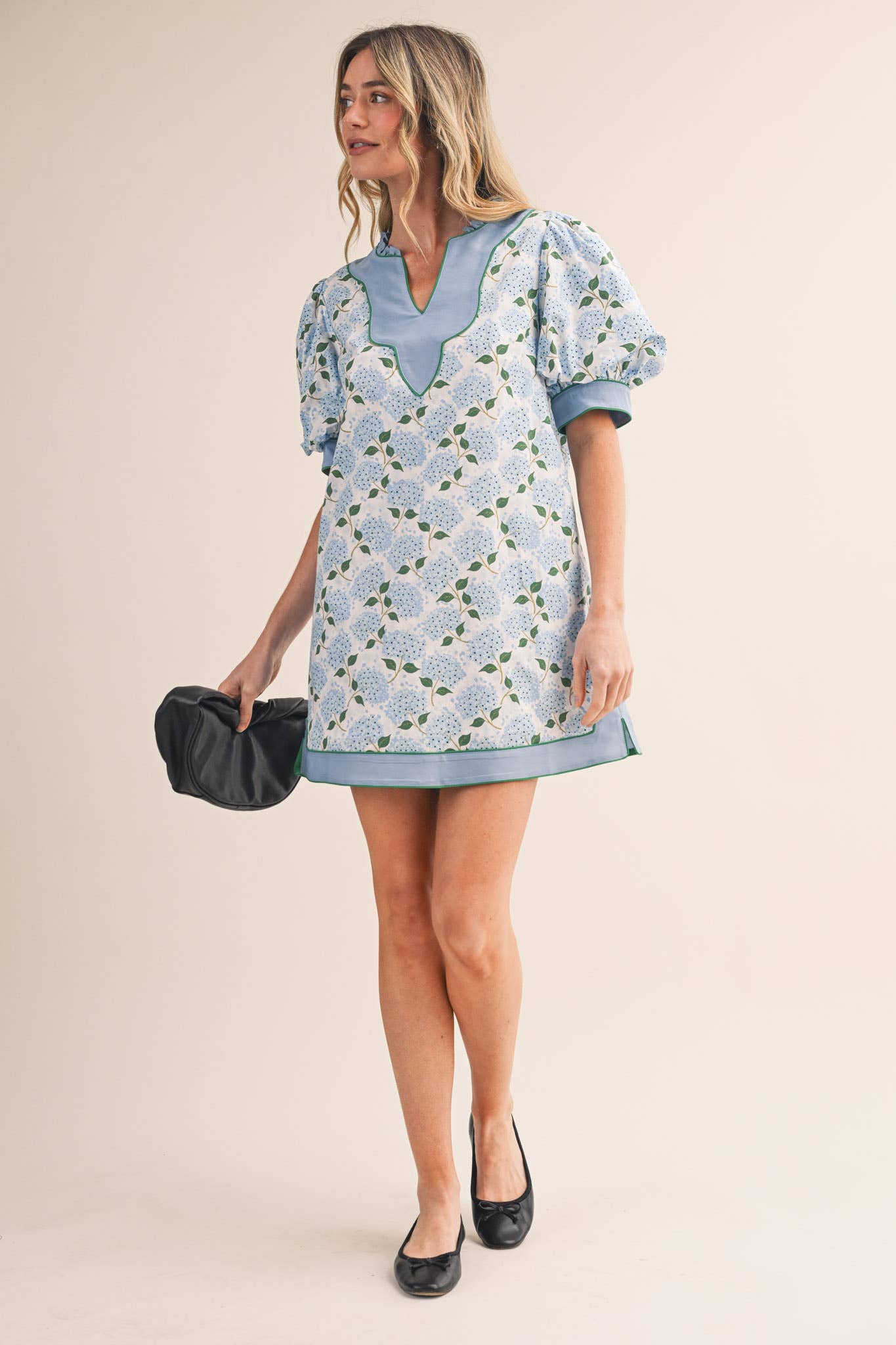 FLORAL PRINT PUFF SLEEVE A-LINE MINI DRESS MDR4855